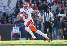 Penn State vs. Clemson Pinstripe Bowl Prediction December 27, 2025 Clemson star Cade Klubnik runs against South Carolina during the 2025 college football season.