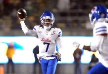 Arizona vs. SMU Holiday Bowl Prediction January 2, 2026 SMU quarterback Kevin Jennings throws a pass against Cal during the 2025 college football season.