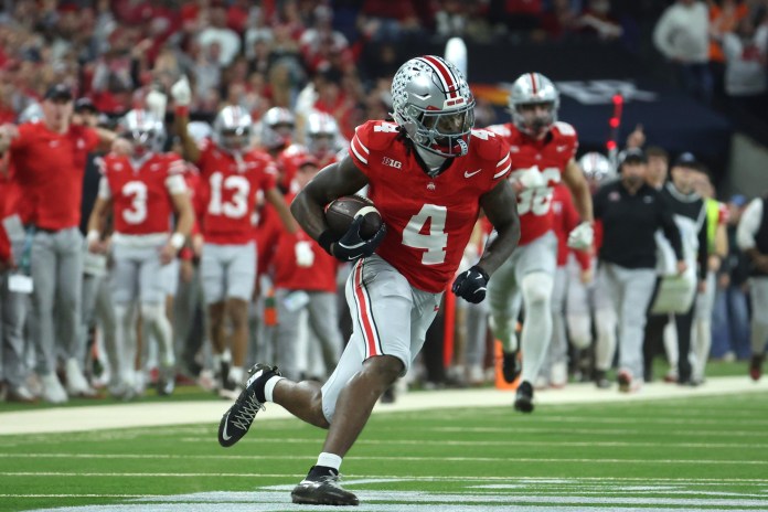 Ohio State wide receiver Jeremiah Smith makes a play against Indiana in the 2025 Big Ten Championship Game.