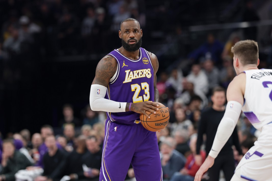 Lakers star LeBron James looks to make a play against the Jazz during the 2025-26 NBA season.