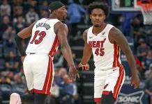 NBA Player Prop Picks Today: Top Prop Bets for Thursday, January 8 Heat players Davion Mitchell and Bam Adebayo react to a play against the Grizzlies during the 2025-26 NBA season.