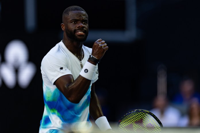 Frances Tiafoe celebrates a point against Jason Kubler during the 2026 Australian Open.