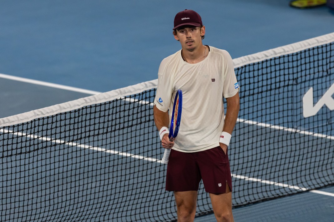 Alex de Minaur celebrates a win over Frances Tiafoe during the 2026 Australian Open.