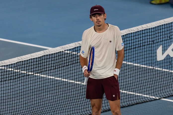 Alex de Minaur celebrates a win over Frances Tiafoe during the 2026 Australian Open.