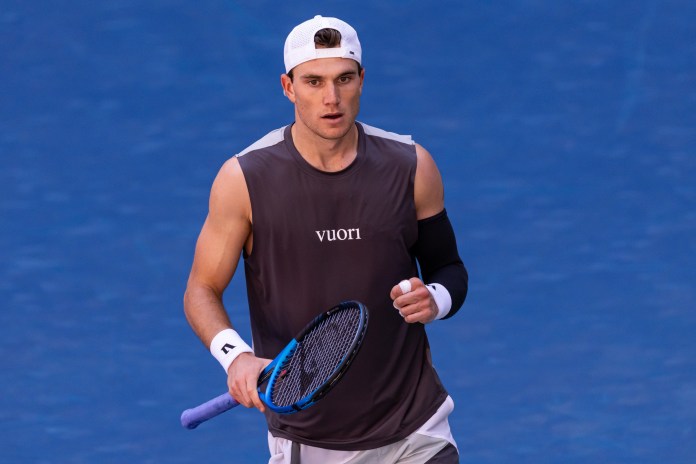 Jack Draper celebrates a point against Federico Agustin Gomez at the 2025 US Open.