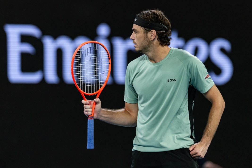 Taylor Fritz reacts to a point at the 2026 Australian Open.