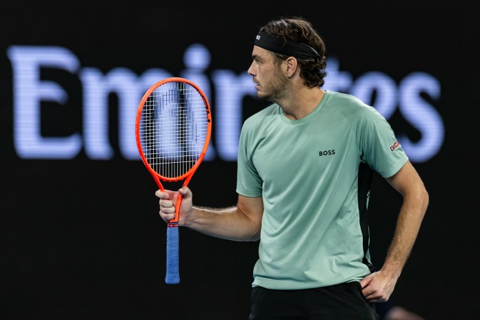 Taylor Fritz reacts to a point at the 2026 Australian Open.