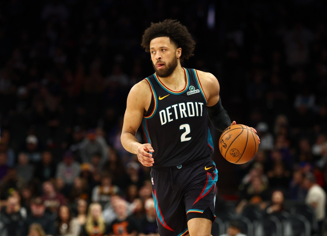 Pistons star Cade Cunningham looks to make a play against the Suns during the 2025-26 NBA season.