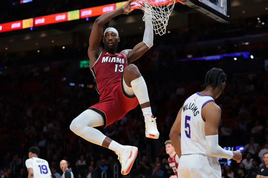 NBA: Utah Jazz at Miami Heat Heat star Bam Adebayo dunks against the Jazz during the 2025-26 NBA season.