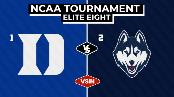 Duke vs. UConn in Elite Eight of 2026 NCAA Tournament. March Madness.