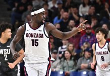 2026 West Coast Conference Basketball Tournament Odds & Predictions Gonzaga big man Graham Ike versus the Washington State Cougars in the 2025-26 college basketball season.
