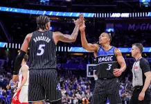 NBA Predictions Today: Best Bets and Player Props for Sunday, March 1 Magic players Desmond Bane and Paolo Banchero react to a play against the Rockets during the 2025-26 NBA season.