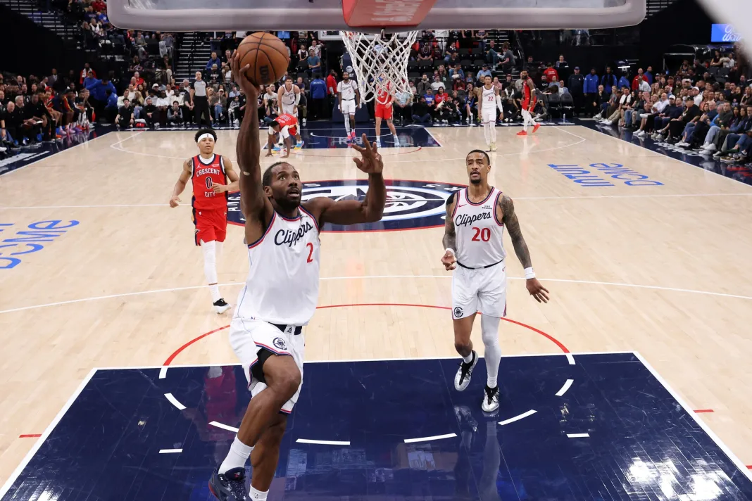 NBA: New Orleans Pelicans at Los Angeles Clippers Clippers star Kawhi Leonard goes for a dunk against the Pelicans during the 2025-26 NBA season.