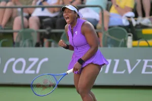 Tennis: BNP Paribas Open-Day 2 Taylor Townsend celebrates a win in the 2026 BNP Paribas Open qualifying rounds in Indian Wells.
