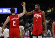 NBA Player Prop Picks Today: Top Prop Bets for Thursday, March 5 Rockets players Reed Sheppard and Kevin Durant react to a play against the Wizards during the 2025-26 NBA season.