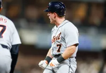 MLB Player Prop Picks Today: Top Prop Bets for Saturday, March 28 Tigers shortstop Kevin McGonigle celebrates a hit against the Padres during the 2026 MLB season.