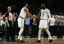 NBA Playoff Series Preview: Celtics vs. 76ers Prediction Celtics stars Jayson Tatum and Jaylen Brown against the Thunder during the 2025-26 NBA season.
