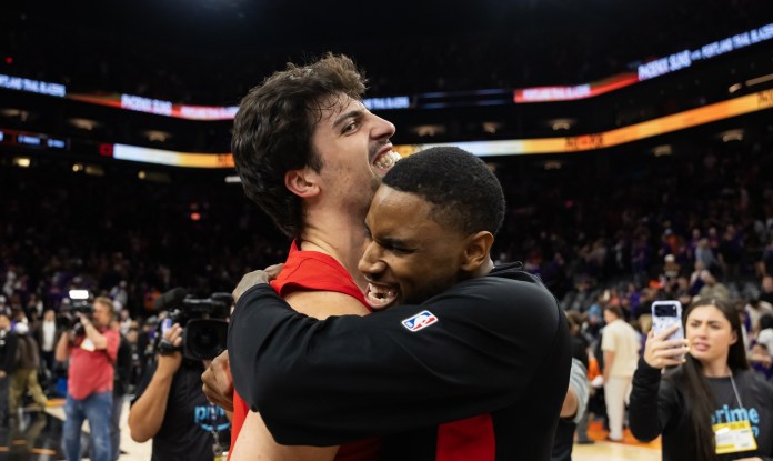 Trail Blazers forward Deni Avdija (left)