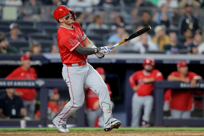 Angels superstar Mike Trout against the Yankees during the 2026 MLB season.