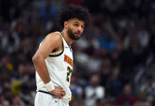 2025-26 NBA Playoffs Predictions Today: Best Bets and Player Props – April 23 Nuggets star Jamal Murray looks on against the Timberwolves during the 2025-26 NBA Playoffs.