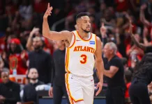 2025-26 NBA Playoffs Predictions Today: Best Bets and Player Props – April 28 Hawks guard CJ McCollum celebrates a shot against the Knicks in the 2025-26 NBA season.