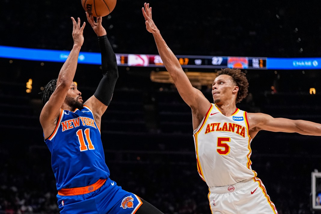 Jalen Brunson New York Knicks guard and Dyson Daniels Atlanta Hawks guard