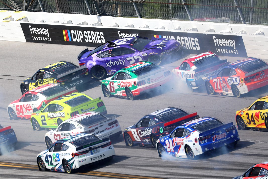 Multiple vehicles during NASCAR race at Talladega