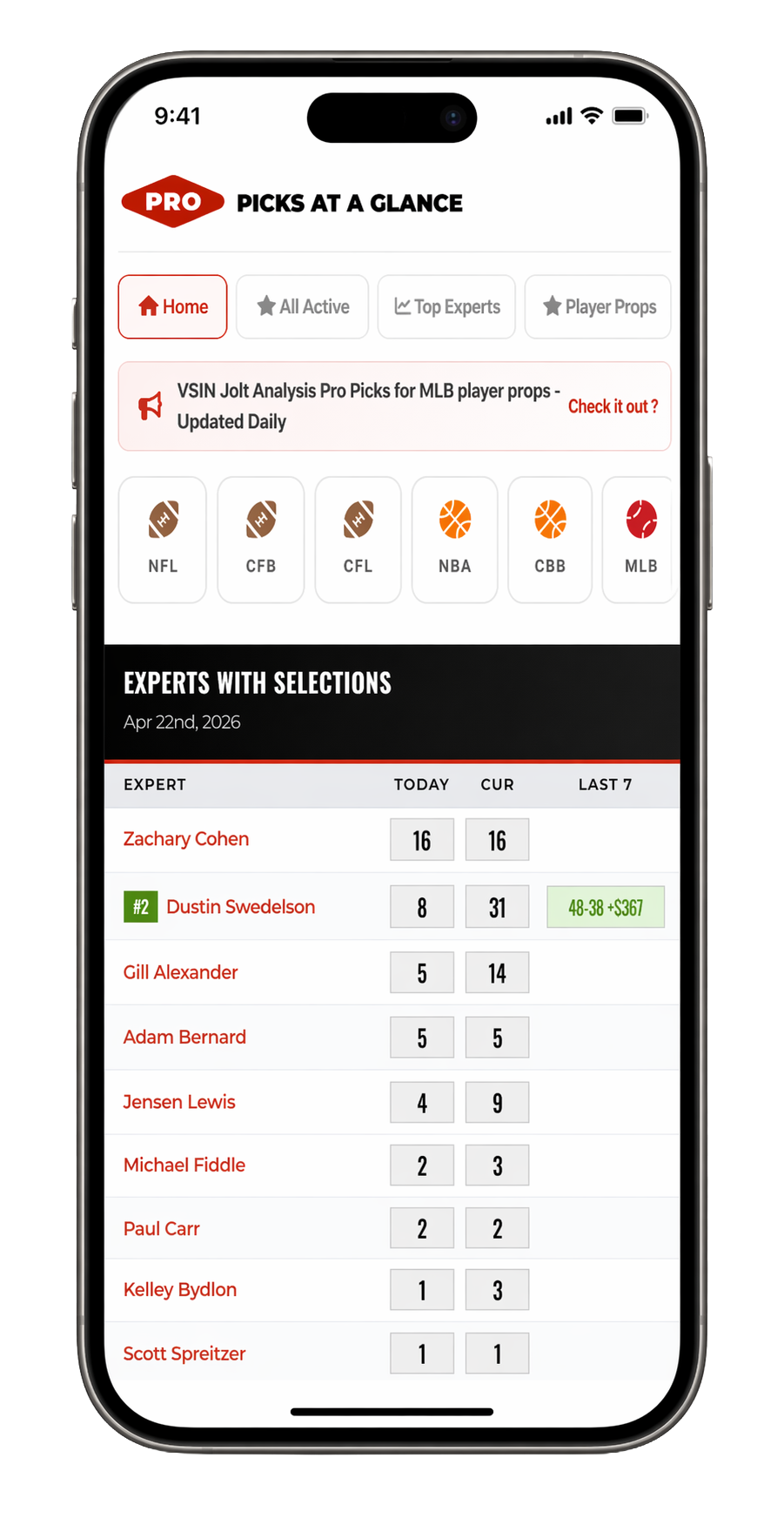 VSiN Pro picks at a glance on iPhone