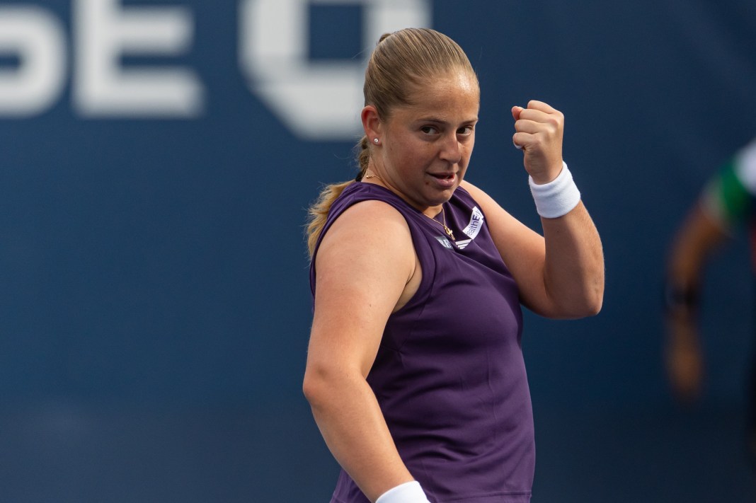 Jelena Ostapenko celebrates a point against Taylor Townsend at the 2025 US Open.