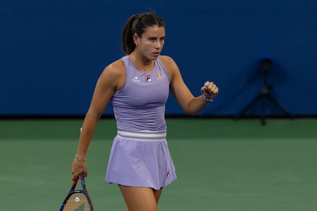 Tennis: US Open Emma Navarro celebrates a point at the 2025 US Open.