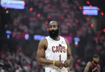 2025-26 NBA Playoffs Predictions Today: Best Bets and Player Props – May 3 Cavaliers star James Harden looks on against the Raptors during the 2025-26 NBA Playoffs.