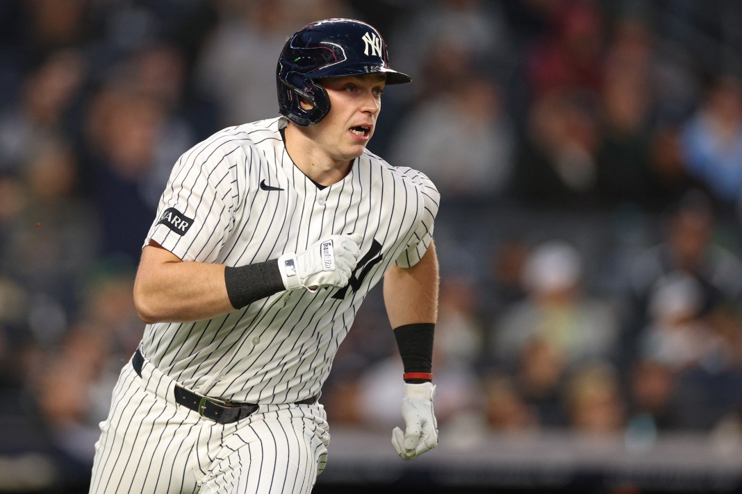 Yankees first baseman Ben Rice runs the bases against the Orioles during the 2026 MLB season.