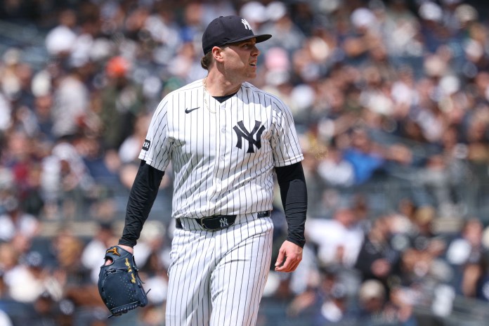 Yankees starter Ryan Weathers exits the mound in a start against the Orioles during the 2026 MLB season.