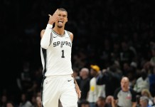 Timberwolves vs. Spurs Game 5 Pick: 2025-26 NBA Playoffs Predictions and Odds Spurs superstar Victor Wembanyama celebrates a made shot against the Timberwolves during the 2025-26 NBA Playoffs.