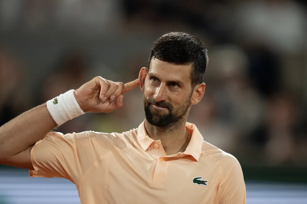 Tennis: French Open Novak Djokovic gestures to the crowd at the 2026 French Open in Roland Garros.