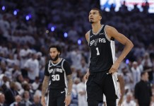 Thunder vs. Spurs Game 6 Pick: 2025-26 NBA Playoffs Predictions and Odds Spurs star Victor Wembanyama looks on during Game 5 against the Thunder in the 2025-26 NBA Playoffs.