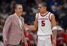 2026 NBA Draft Predictions and Best Bets Darius Acuff Jr. talks to Arkansas head coach John Calipari.