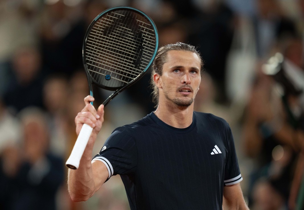 Alexander Zverev celebrates after a win over Rafael Jodar at the 2026 French Open.