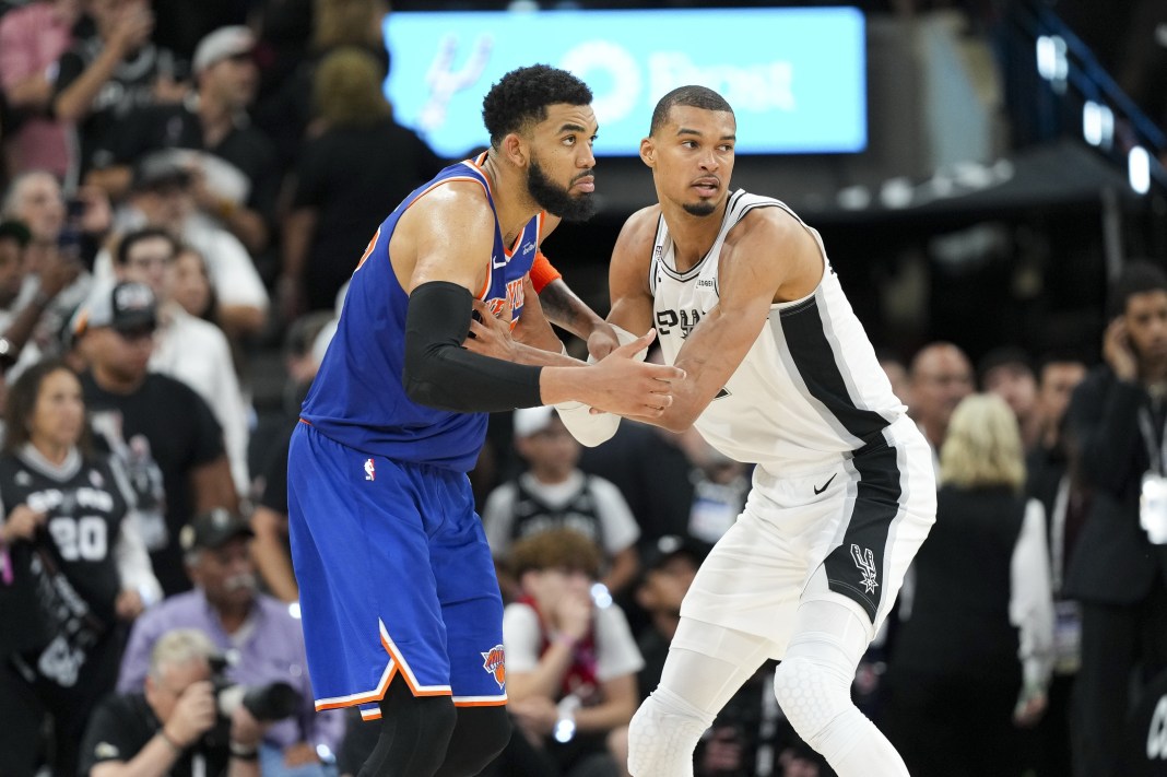 NBA: Finals-New York Knicks at San Antonio Spurs Karl-Anthony Towns and Victor Wembanyama compete during the 2025-26 NBA Finals.