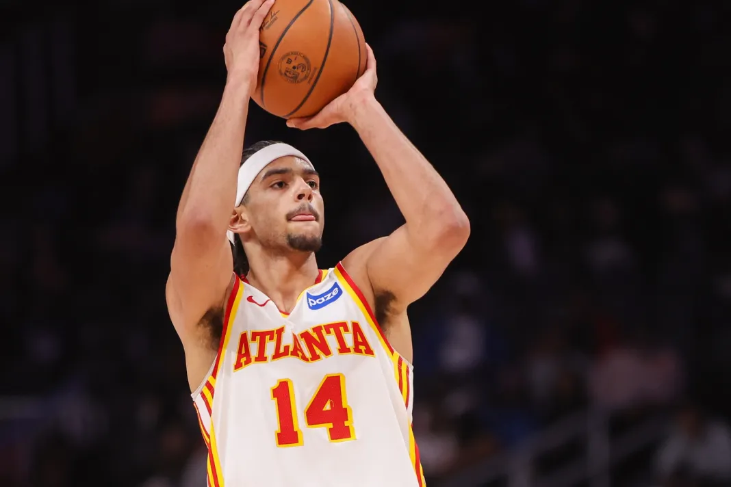 NBA: Utah Jazz at Atlanta Hawks Hawks forward Asa Newell shoots a jumper during the 2025-26 NBA season.