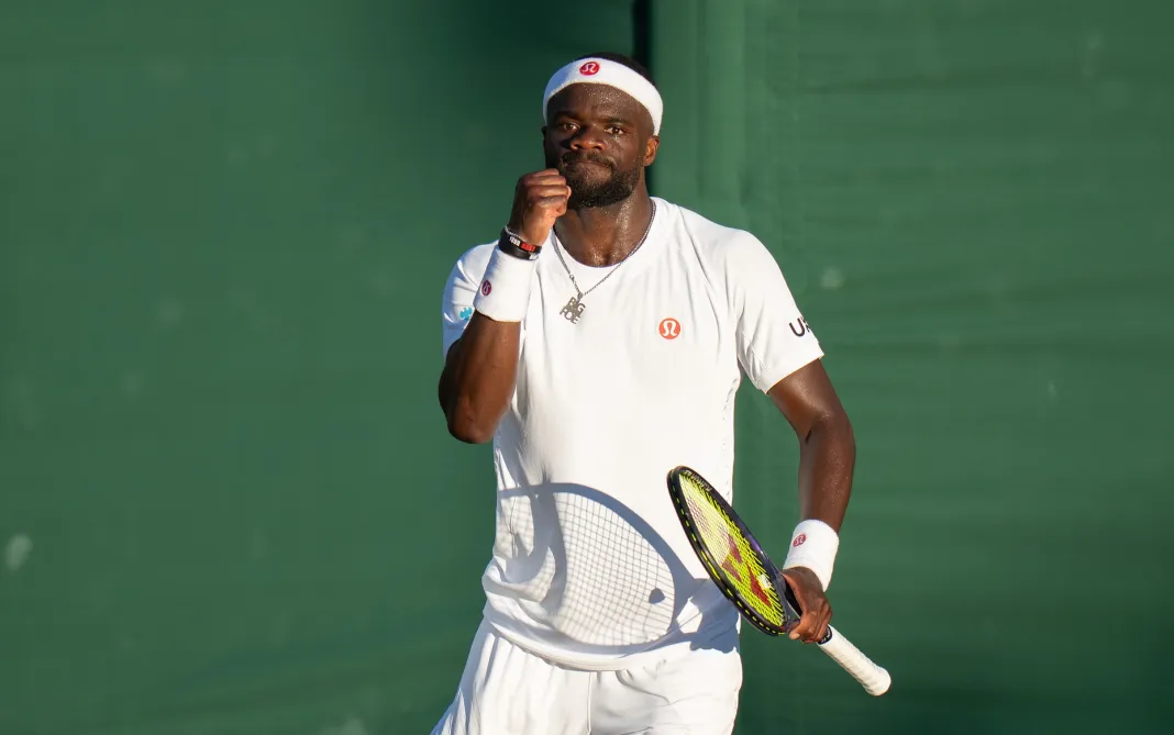 Tennis: The Wimbledon Championships Frances Tiafoe celebrates a point at Wimbledon in 2026.