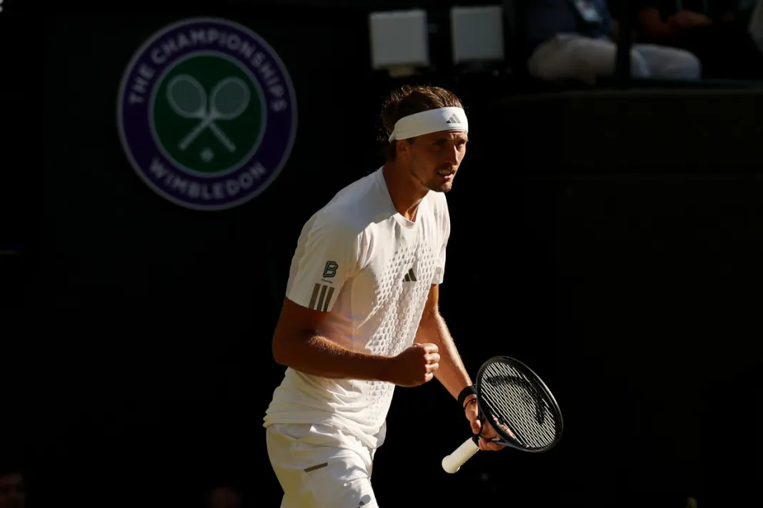 Tennis: The Wimbledon Championships Alexander Zverev celebrates a win over Marcos Giron at the 2026 Wimbledon Championships.