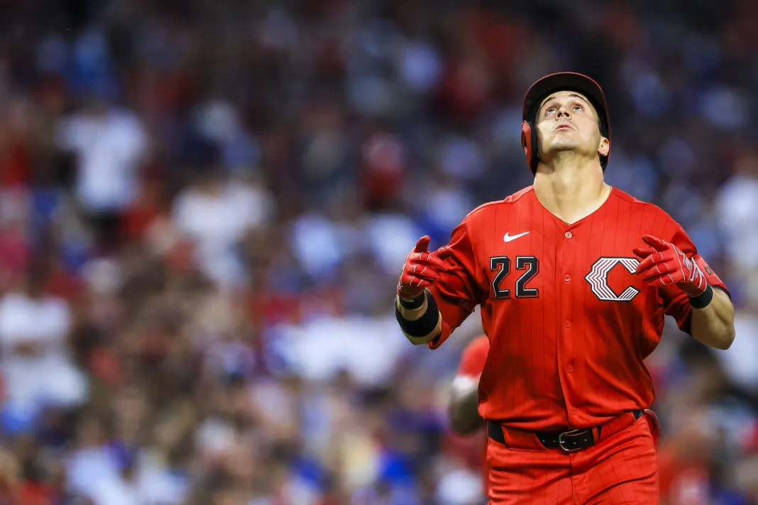 MLB: Chicago Cubs at Cincinnati Reds Reds outfielder JJ Bleday celebrates a home run against the Cubs during the 2026 MLB season.