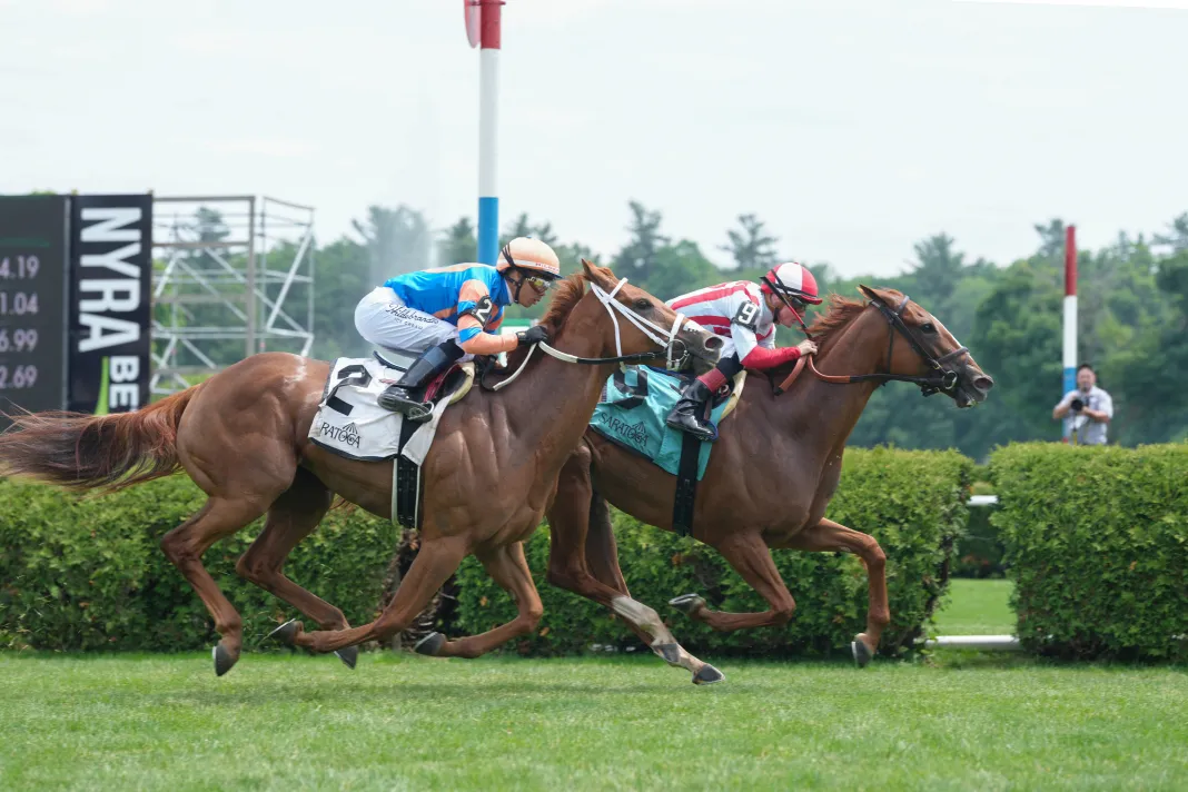 Horse Racing: 158th Belmont Stakes Two race horses at Saratoga Springs race track