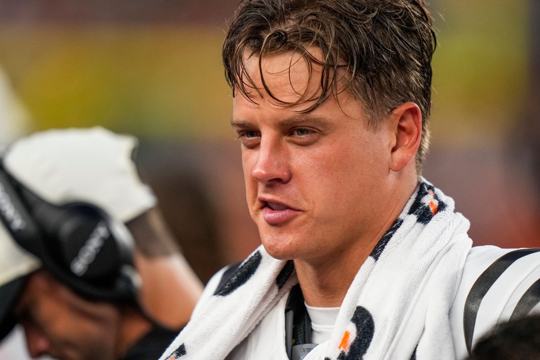 Cincinnati Bengals quarterback Joe Burrow (9) walks the sideline in the second quarter of the NFL Preseason game between the Joe Burrow