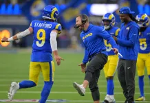 49ers vs. Rams Predictions: Week 1 odds, picks, and player props Rams quarterback Matthew Stafford celebrates with Sean McVay during the 2025 NFL season.