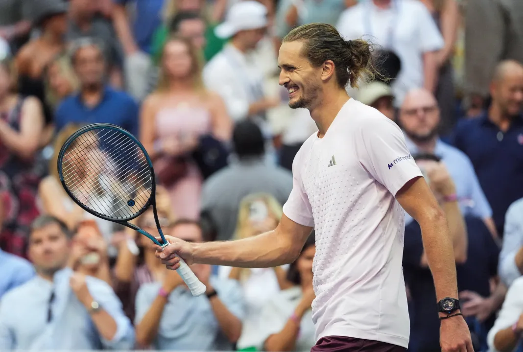 U.S. Open Alexander Zverev celebrates a win over Karen Khachanov in the semifinals of the 2026 US Open.