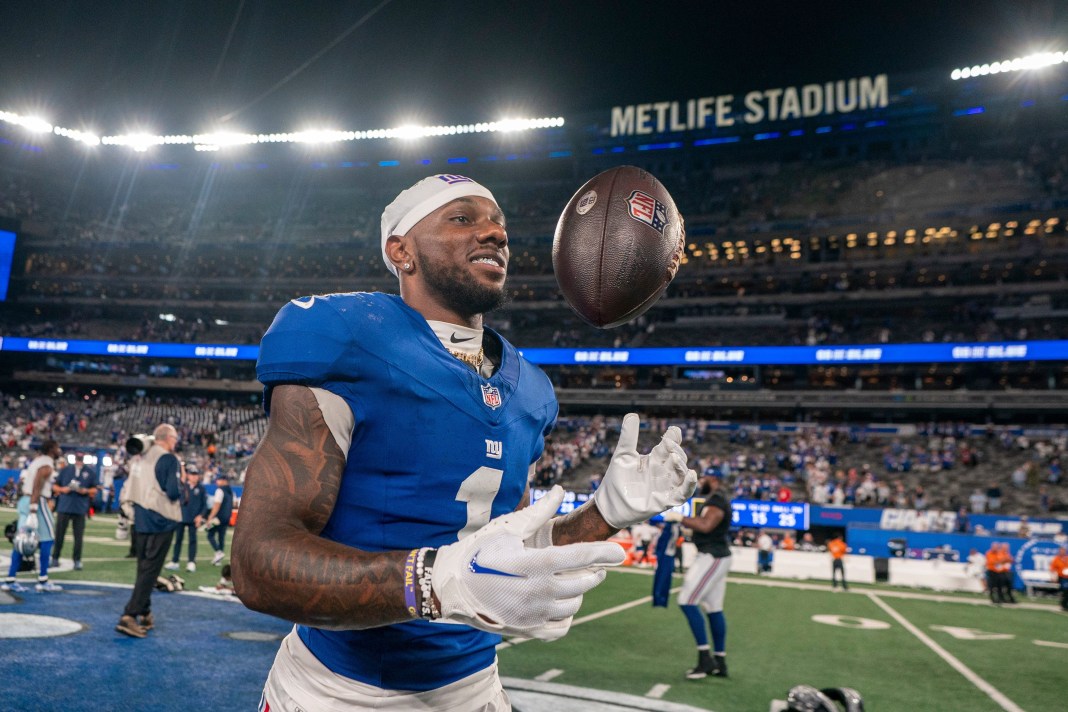 New York Giants wide receiver Malik Nabers (1) walks off the field following a 28020 victory during a week one opening game Malik Nabers