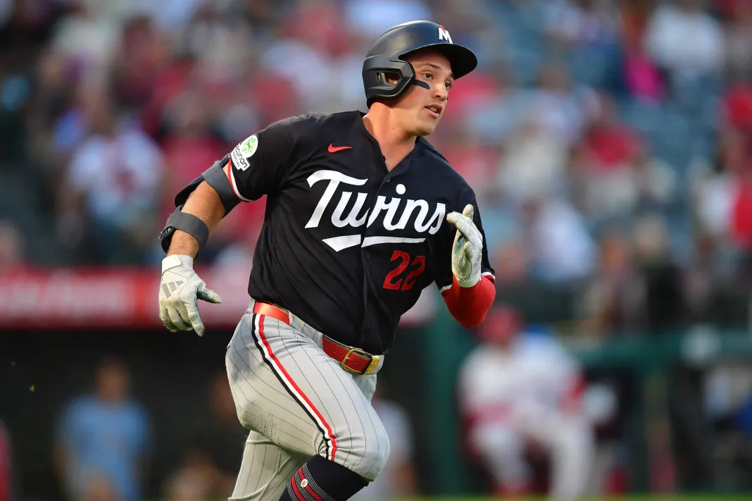 MLB: Minnesota Twins at Los Angeles Angels Twins third baseman Brooks Lee runs the bases in the 2026 season.