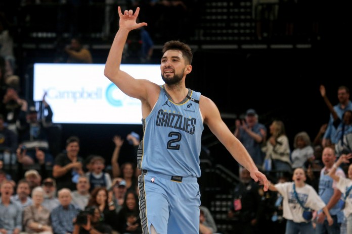 Grizzlies guard Ty Jerome celebrates a made shot against the Jazz during the 2026-27 NBA season.